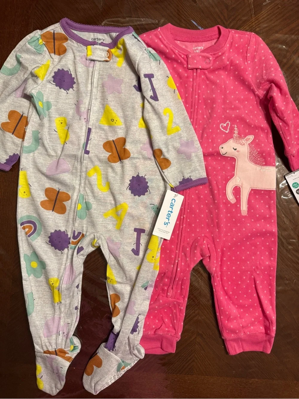 Carter's Pink Unicorn & Patterned Multi-Color Baby One-Piece Sleepers (2-Pack)